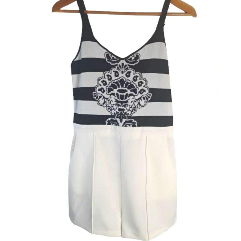 Black and White Striped Romper